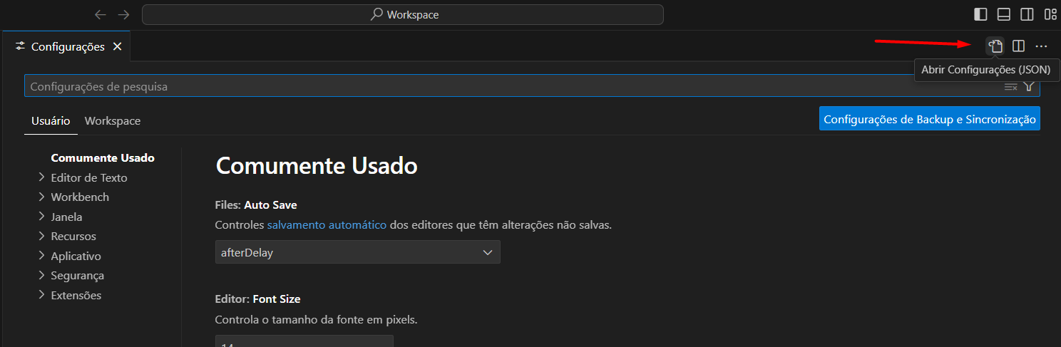 Como acessar as configurações