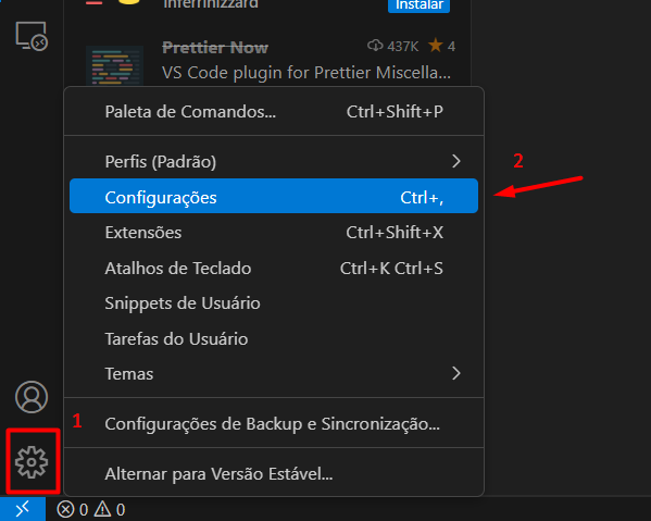 Como acessar as configurações